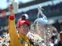 Ryan Hunter-Reay celebrates after winning the 2014 Indy 500. Photo by Chris Owens for IndyCar